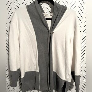 Dana B. & Karen Colorblock HoodedCardigan with Button Closure